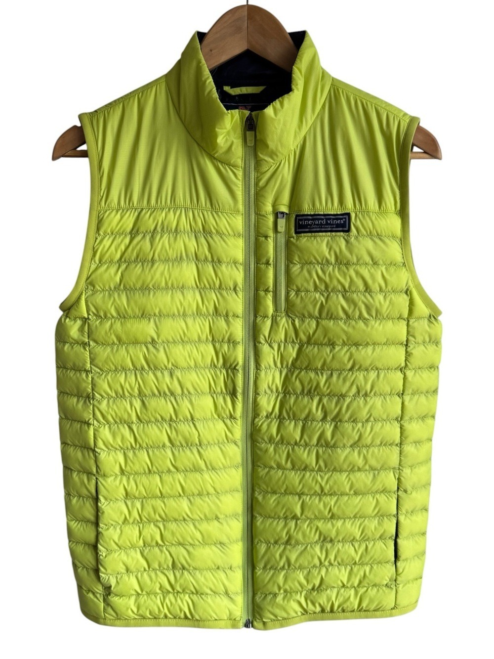 Vineyard Vines Quilted Primaloft Vest Mens S/M Lime Green Full Zip Puffer EUC